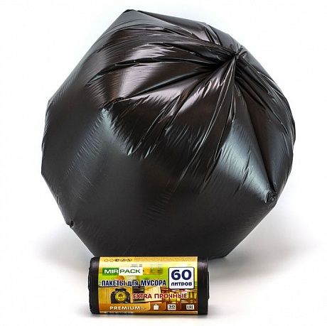 Мешки для мусора 60 л, 20 мкм, в рулоне 30 штук, ПСД, черные, 60х70 см, особопрочные - Вид 4